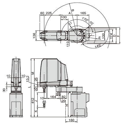 Exterior dimensions and operating envelope ES06-01