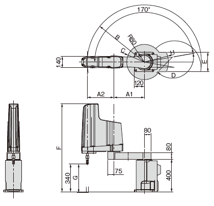 Exterior dimensions and operating envelope ES12-01